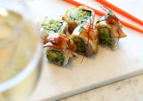 sushi and white wine