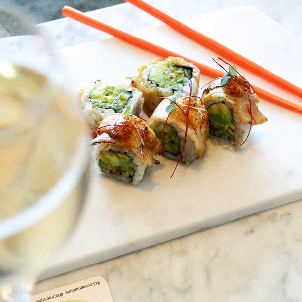sushi and white wine