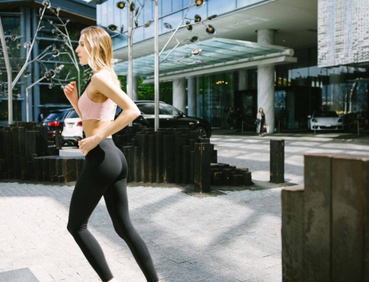 A woman in workout gear