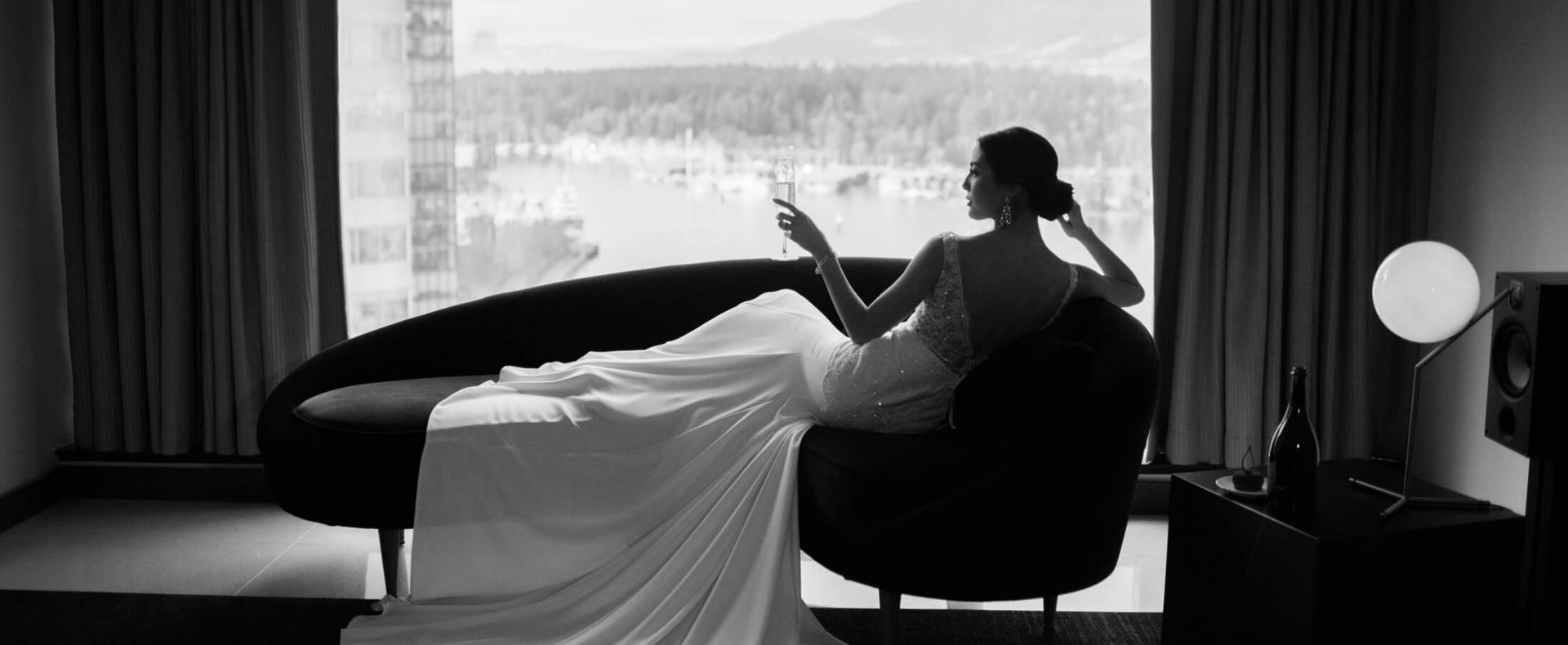 woman in a wedding dress at a luxury hotel wedding in downtown vancouver