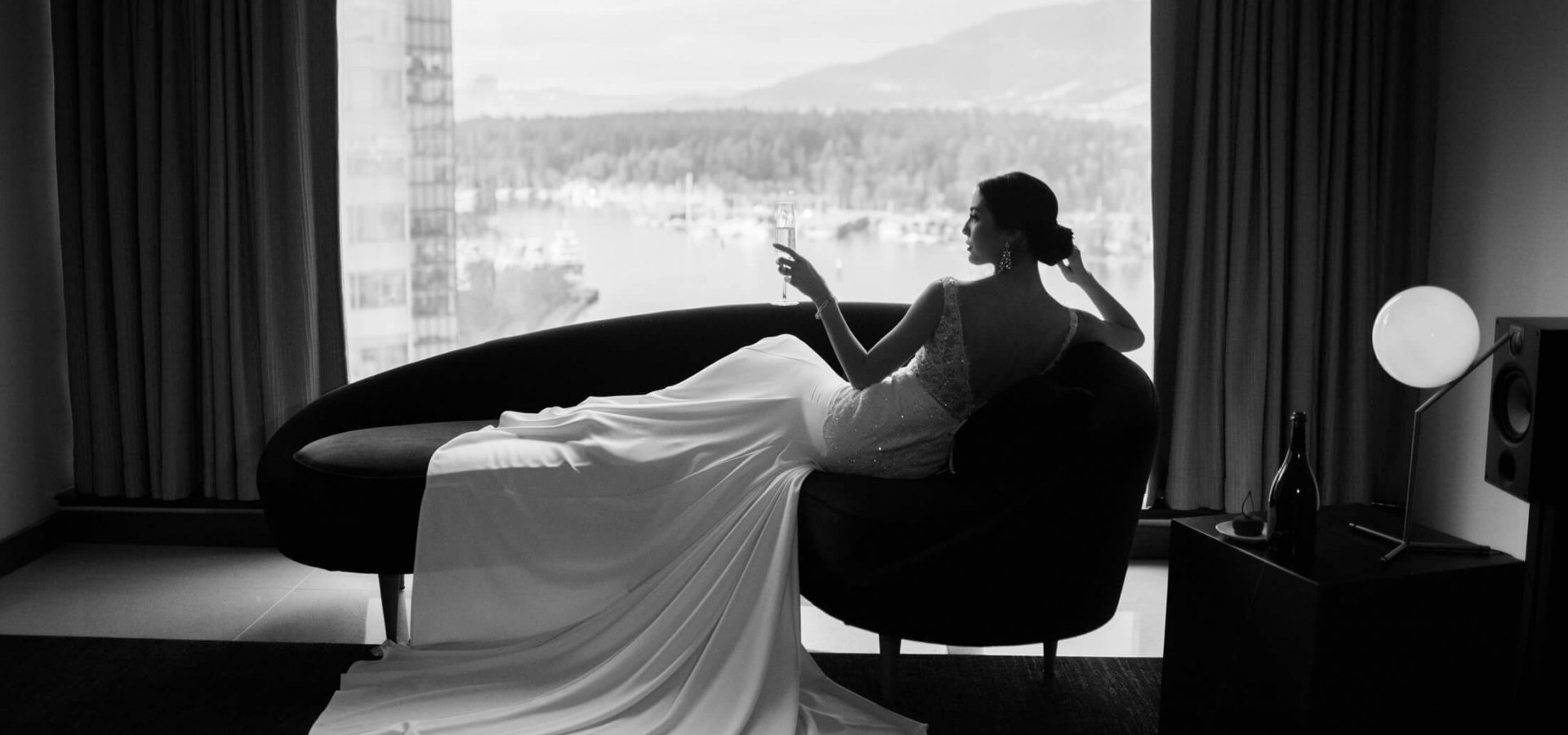 woman in a wedding dress at a luxury hotel wedding in downtown vancouver