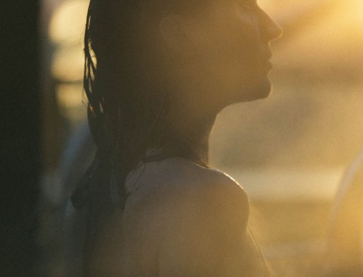 Woman getting out of hottub