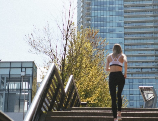 a woman running stairs