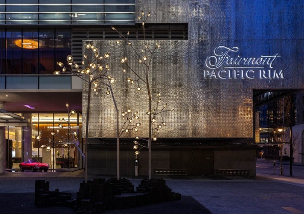 hotel exterior at night