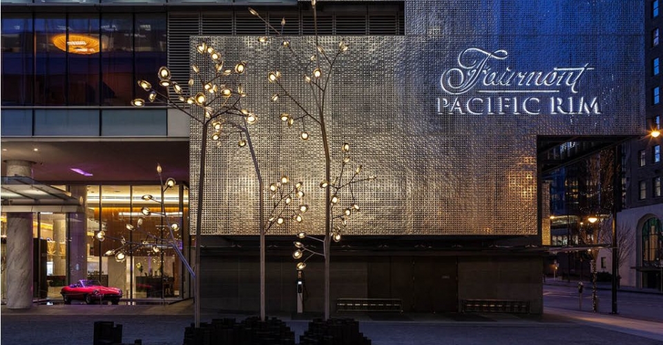 hotel exterior at night