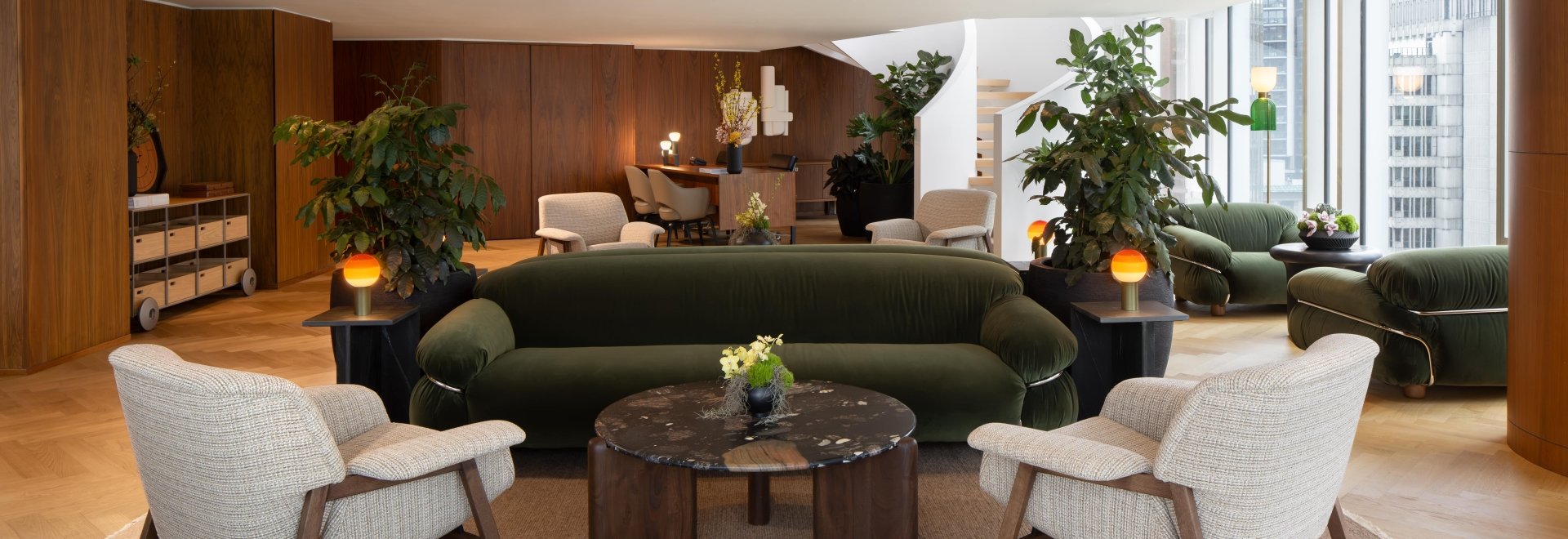 Living room area for the new Fairmont Gold Lounge at Fairmont Pacific Rim