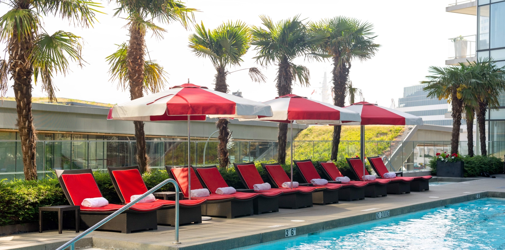 a view of the poolside cabana at a vancouver luxury hotel