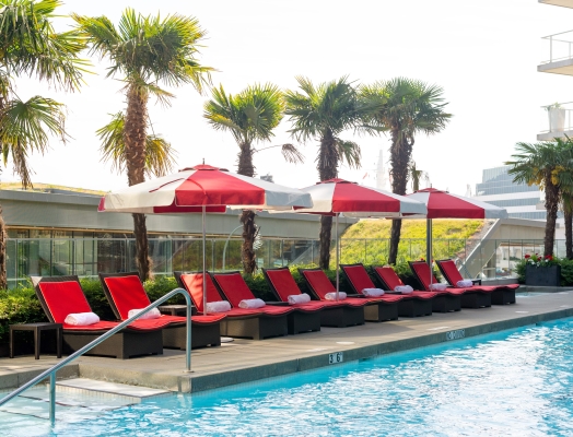 a view of the poolside cabana at a vancouver luxury hotel