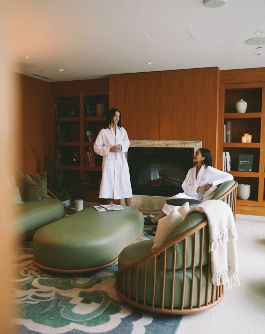 Two woman at Fairmont Spa after getting a massage in a downtown Vancouver luxury spa