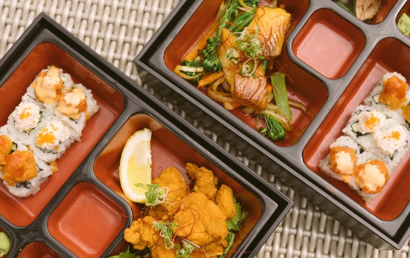 Two bento boxes at luxury spa terrace in Vancouver