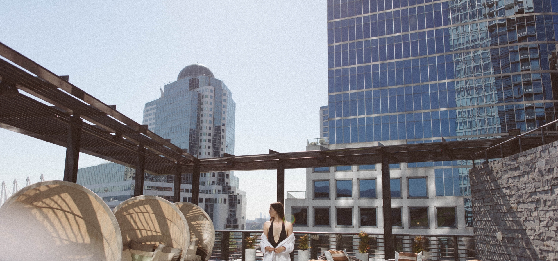 Woman in spa terrace at Fairmont Spa