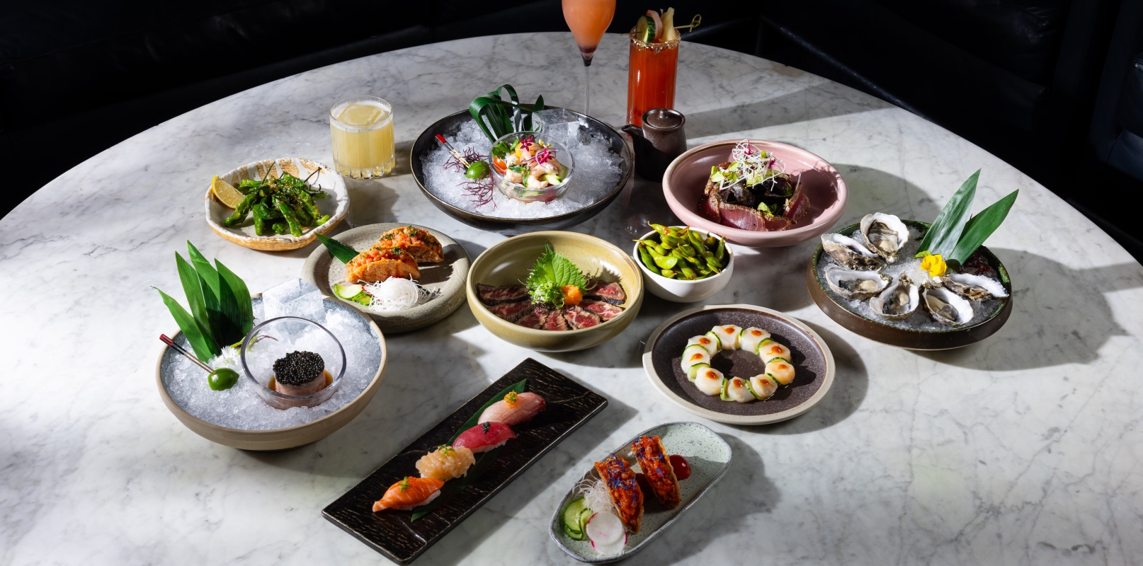 A spread of Asian food in Vancouver at The Lobby Lounge inside Fairmont Pacific Rim