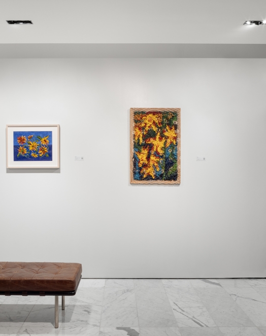 A floral artwork of crocheted paint by Angela Teng