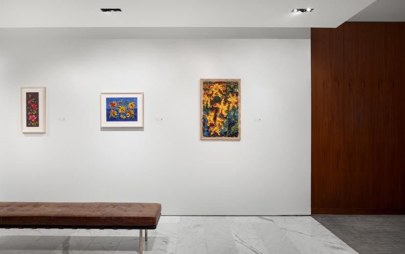 A floral artwork of crocheted paint by Angela Teng