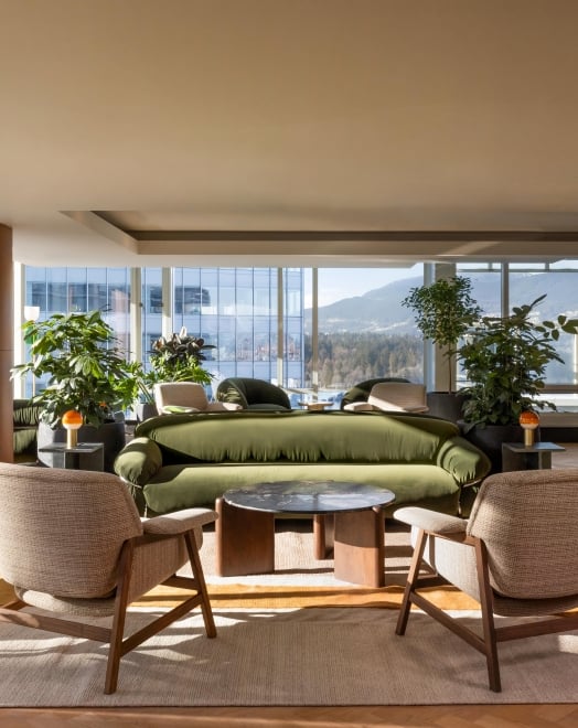 Living room area for the new Fairmont Gold Lounge at Fairmont Pacific Rim