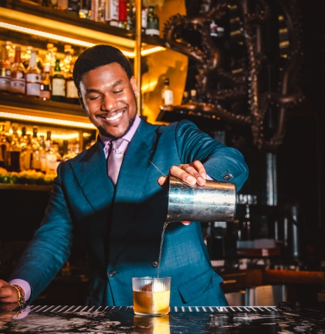 A bartener from Shinji's bar for a 50 Best Bars Pop-Up in Vancouver