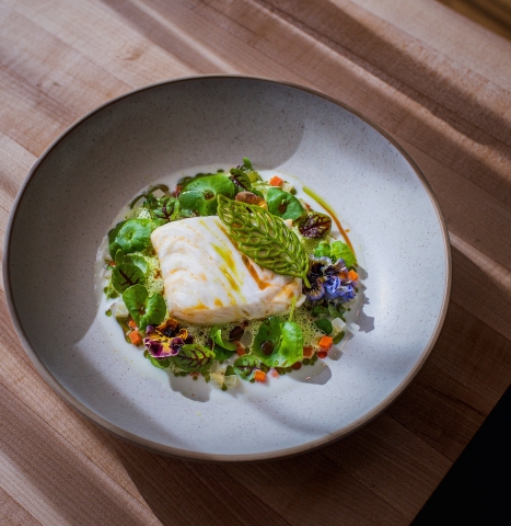 Halibut dish on the new spring menu at restaurant in Vancouver