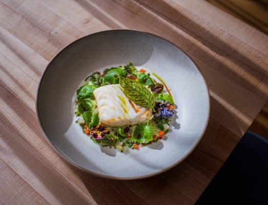 Halibut dish on the new spring menu at restaurant in Vancouver