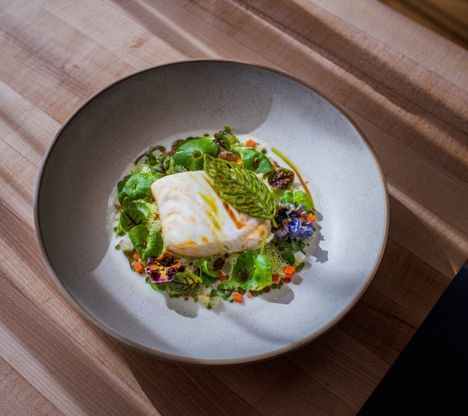 Halibut dish on the new spring menu at restaurant in Vancouver