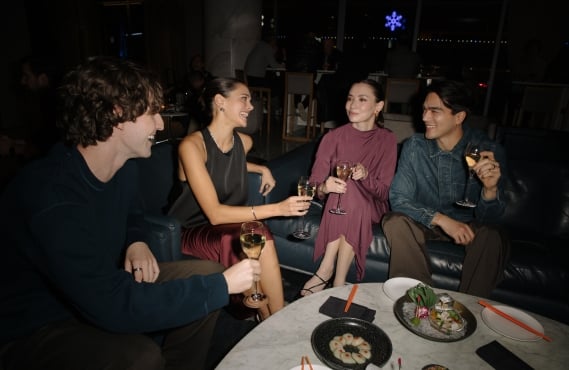 Friends having fun at the lobby lounge